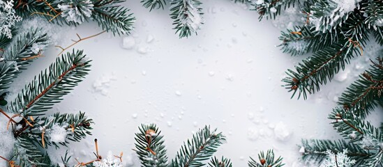 christmas background or postcard with fir branches and white background