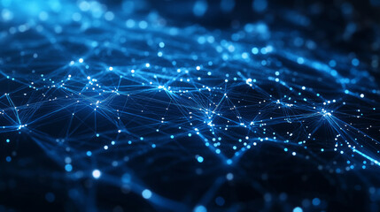 Fototapeta premium A dark blue background with glowing lines and neon effects. It represents a digital or technology theme, with data flowing like fiber optics.