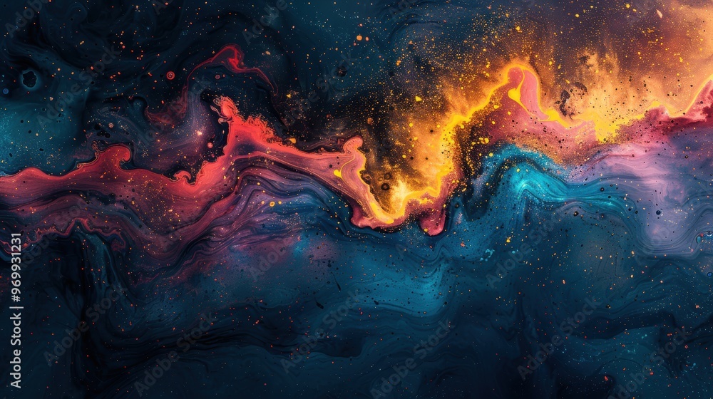Poster a dynamic abstract wallpaper showcasing an alluring blend of cosmic colors with swirling patterns