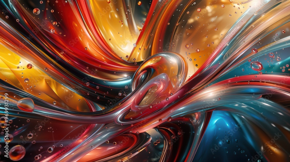 Poster vibrant abstract artwork showcasing dynamic swirls and fluid motion with luminous colors