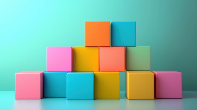SWOT analysis, colorful blocks representing strengths and weaknesses, 3D illustration on pastel color background with copyspace