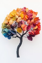 Vibrant Tree Sculpture: A Creative Fusion of Colorful Leaves and Nature's Beauty