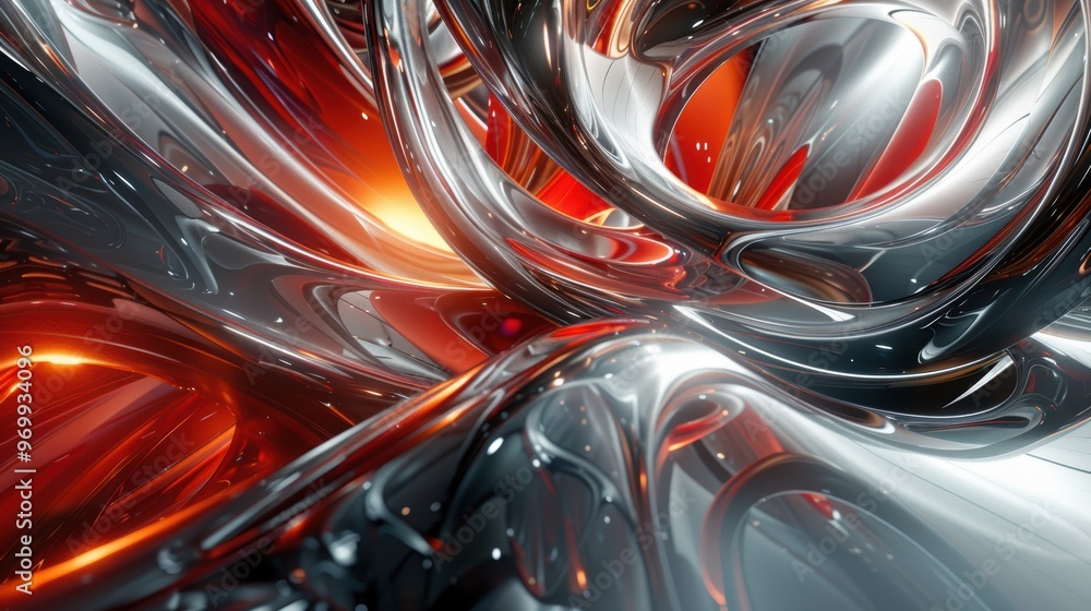 Poster abstract design with glossy curves and vibrant orange highlights in a dynamic layout
