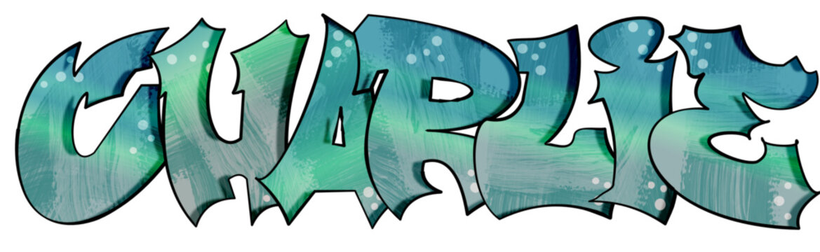 charlie - name street art - graffiti lettering typography - art illustration - multicolor - writen Word - blue and green	