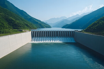 Obraz premium Hydroelectric Dam, Renewable Energy Generation and Water Power Infrastructure