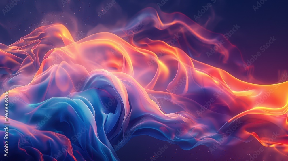 Poster abstract background with vibrant colors and flowing shapes blending in a surreal digital composition