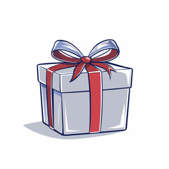 Obraz premium Elegant gift box with a red and silver ribbon on a white background