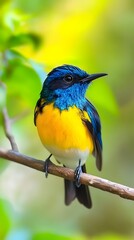 Fototapeta premium Regal Sunbird Perched On A Branch In Nature, Photo Realistic, Wallpaper, Cover and Screen for Smartphone, PC, Laptop, 9:16 and 16:9 Format
