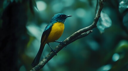Fototapeta premium Regal Sunbird Perched On A Branch In Nature, Photo Realistic, Wallpaper, Cover and Screen for Smartphone, PC, Laptop, 9:16 and 16:9 Format