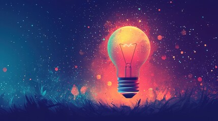 Light bulb with futuristic design, innovation and future growth, flat design illustration with copyspace