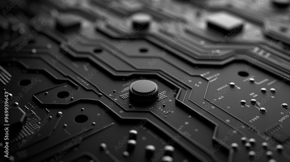 Poster close-up of a circuit board highlighting intricate electronic pathways and components