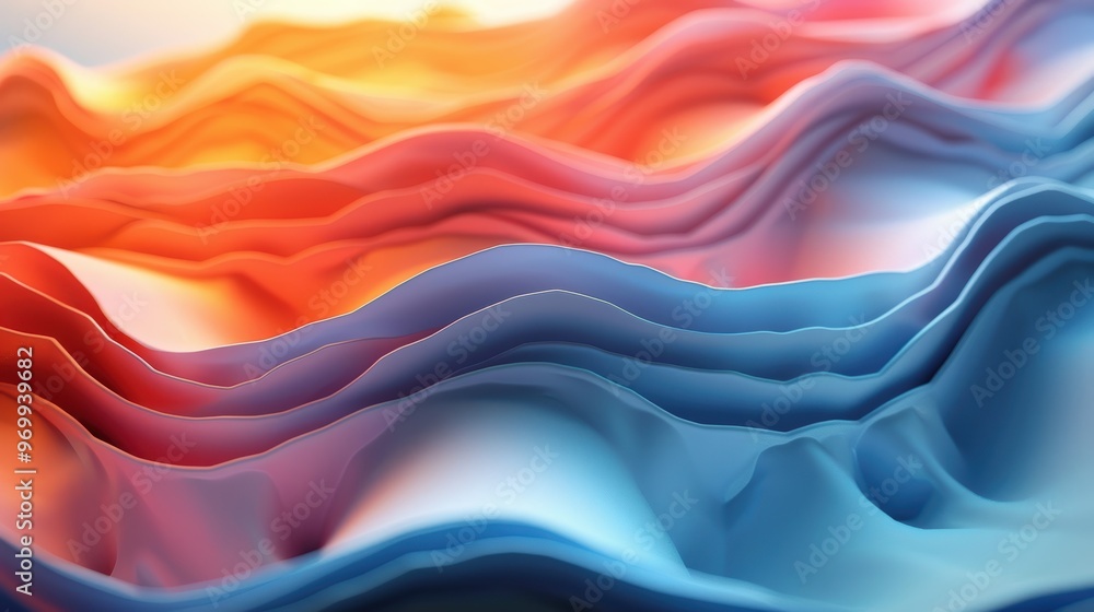 Aufkleber abstract waves of color form a dynamic landscape with gradients of orange and blue fluid textures