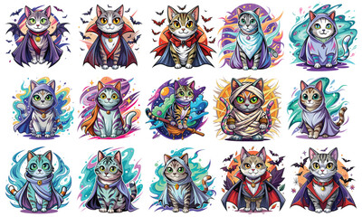 Halloween American Shorthair Illustration T-shirt Design, Hand Drawn Lettering, Hand Written Vector Sign Isolated on White Background for T-Shirts  