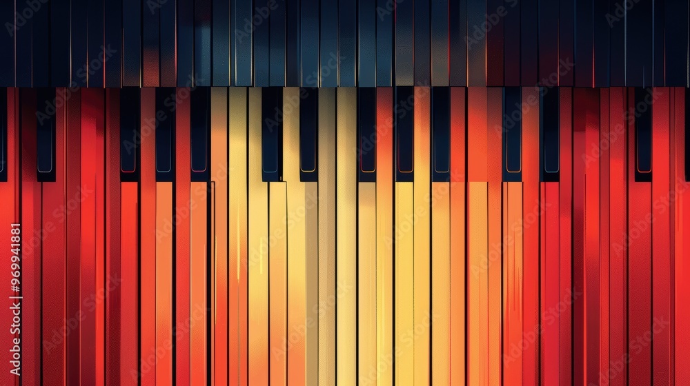 Poster colorful abstract background featuring piano keys with geometric patterns and minimalistic design