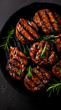Top View Cooking Juicy Steck Charcoal Grill