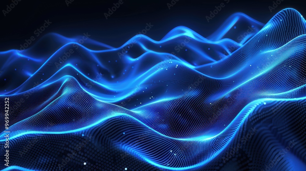 Poster dynamic blue abstract background with flowing wavy lines creating a modern digital atmosphere
