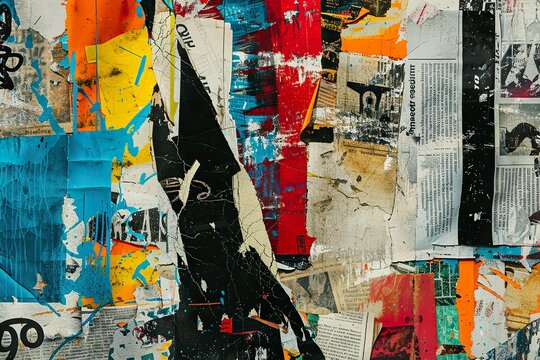 A collage of newspaper clippings and graffiti with the word "superior" on it,