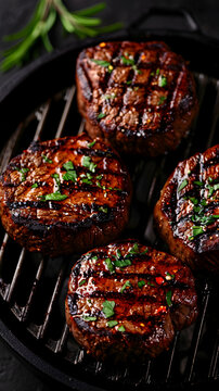 Top View Cooking Juicy Steck Charcoal Grill