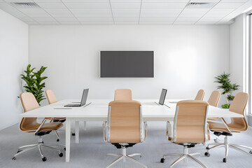 Interior of a Modern Office Boardroom, Sleek Design and Professional Meeting Space