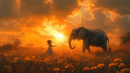 Naklejka premium Elephant Sunset