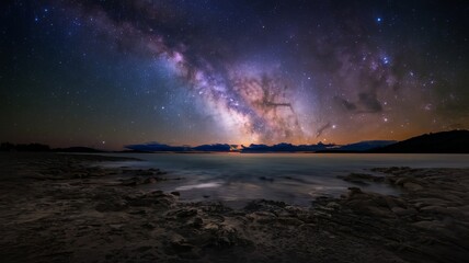 Cosmic Universe and Sea Cosmos Fusion with Starry Milky Way Backdrop ai generated