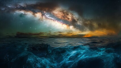 Cosmic Universe and Sea Cosmos Fusion with Starry Milky Way Backdrop ai generated