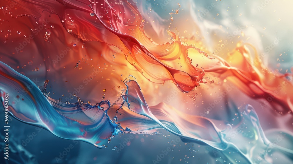 Poster vibrant abstract fluid dynamics showcasing colorful waves and light patterns in motion