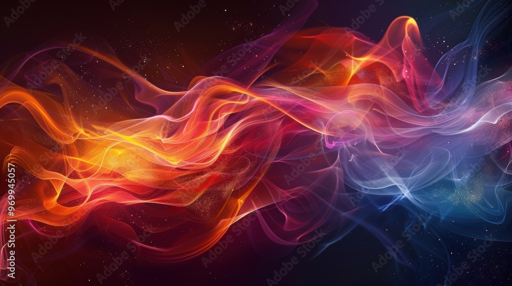 Poster vibrant abstract wallpaper with flowing waves of color in a captivating dark background