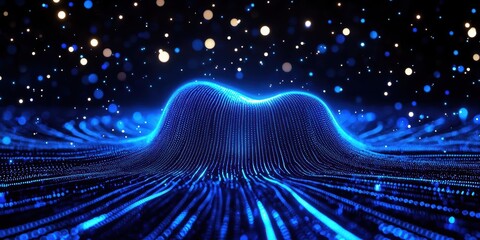 Abstract digital wave with glowing blue light against a starry background, creating a sense of depth and motion.