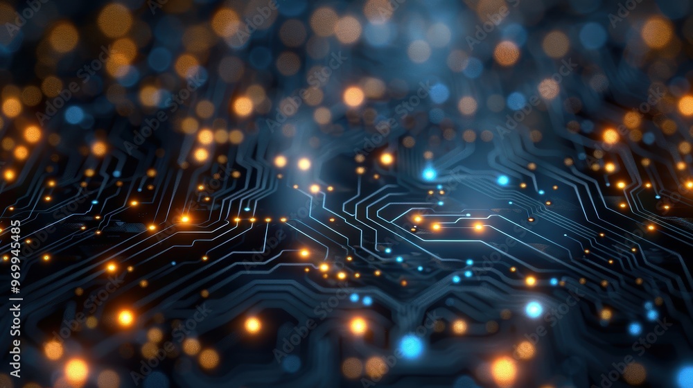 Poster circuit board with glowing lights showcasing intricate design and technology elements