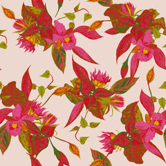 Tropical pattern, Digital print in Repeat (rapport), Tropical seamless Resolution 300 DPI, ideal for fashion, decoration and stationery.