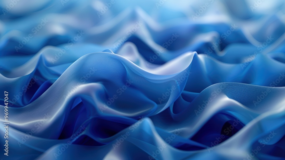Poster abstract blue wave patterns create a serene and calm atmosphere in a soft, flowing backdrop