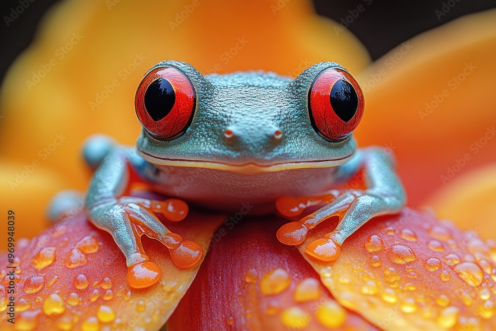 Poster Red-Eyed Tree Frog on a Flower Petal