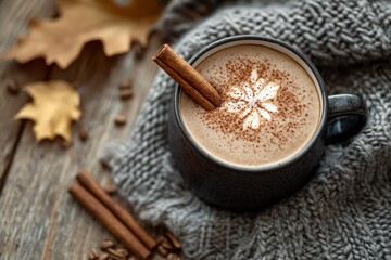 autumn coffee banner with cozy sweater vibes and cinnamon stick garnish, perfect for the seasons weather and vibes