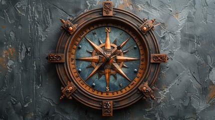 Obraz premium A compass clock showcasing the art of timetelling and navigation on a textured wall