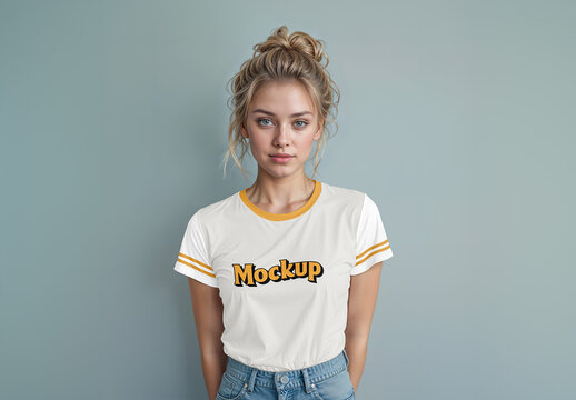 Woman in a T-Shirt Mockup generative ai