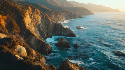 Obraz premium A cliffside viewpoint with a breathtaking ocean view waves crashing against the rocks below.