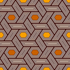 Hexagonal seamless pattern. Honeycomb surface print. Mosaic tiles. Flooring background. Wicker image. Geometric ornament. Digital paper. Modern geometrical wallpaper.