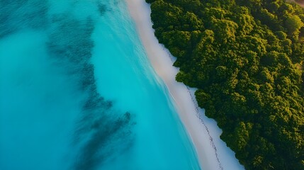 A stunning aerial stock photo of a tropical island with crystal-clear turquoise waters and pristine white sand beaches.