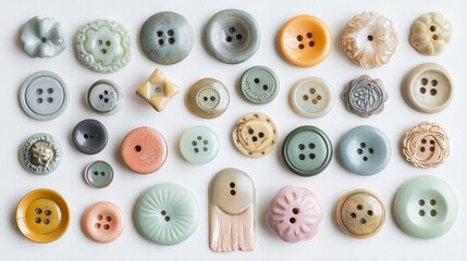 Obraz premium A set of distinct hued buttons on a blank background, featuring one button and another