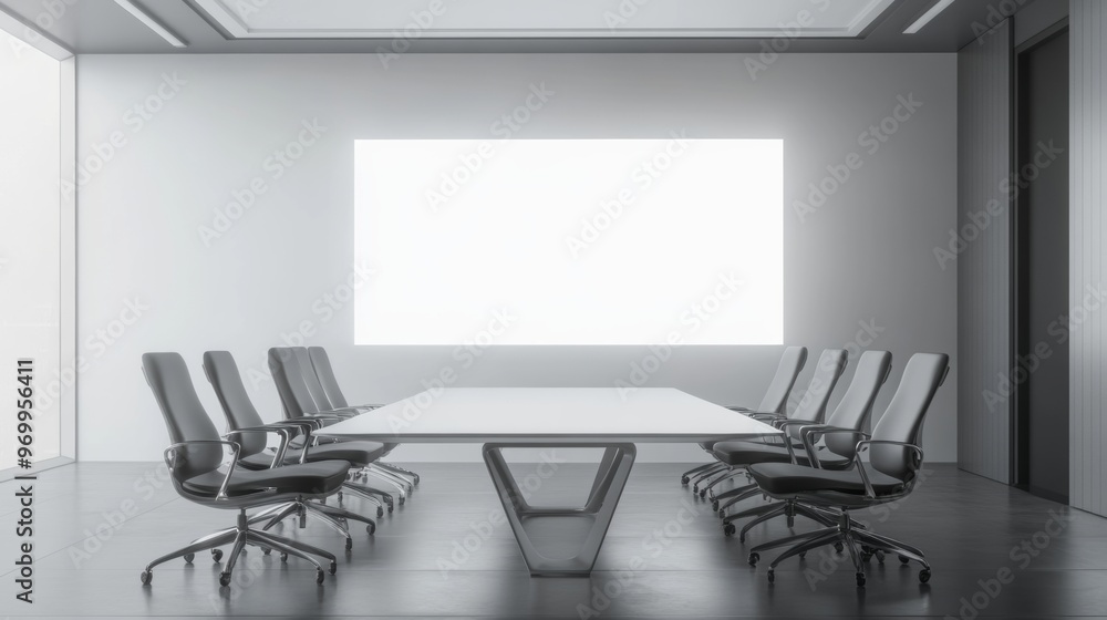 Wall mural loft style meeting room 3d rendering image.there are white brick wall