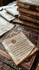 Obraz premium Ancient manuscripts with beautiful calligraphy showcase rich history and culture