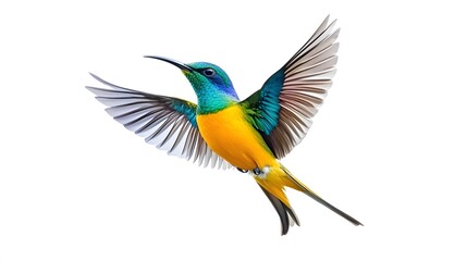 Obraz premium Regal Sunbird Flying on White Background, Photo Realistic, Wallpaper, Cover and Screen for Smartphone, PC, Laptop, 9:16 and 16:9 Format