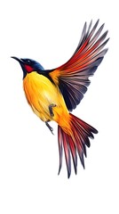 Fototapeta premium Regal Sunbird Flying on White Background, Photo Realistic, Wallpaper, Cover and Screen for Smartphone, PC, Laptop, 9:16 and 16:9 Format