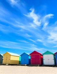 Naklejka premium Colorful beach huts on a sandy beach
