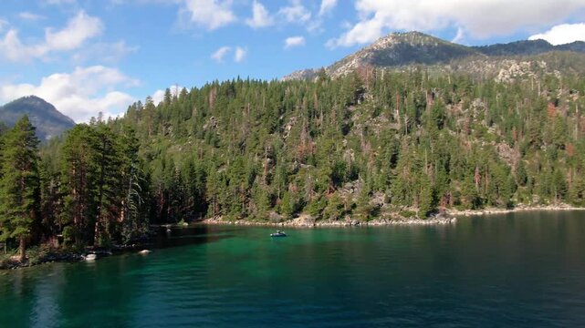 Aerial of Lake Tahoe Summer Boating and Wake Surfing