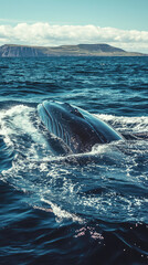 Fototapeta premium Majestic blue whale swimming in ocean, showcasing its grandeur and beauty