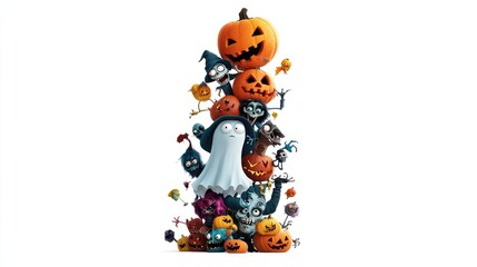 Fototapeta premium Ghostly Halloween Party with Pumpkins and Friends.