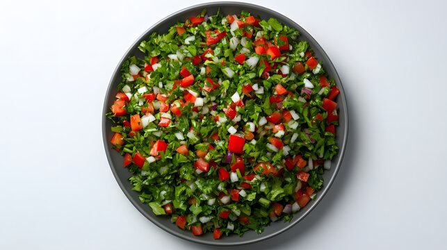 Fresh tabouli salad with chopped parsley, tomatoes, and onions on a plate