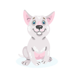 Funny bull terrier puppy sitting. Isolated on white background. Vector flat illustration.